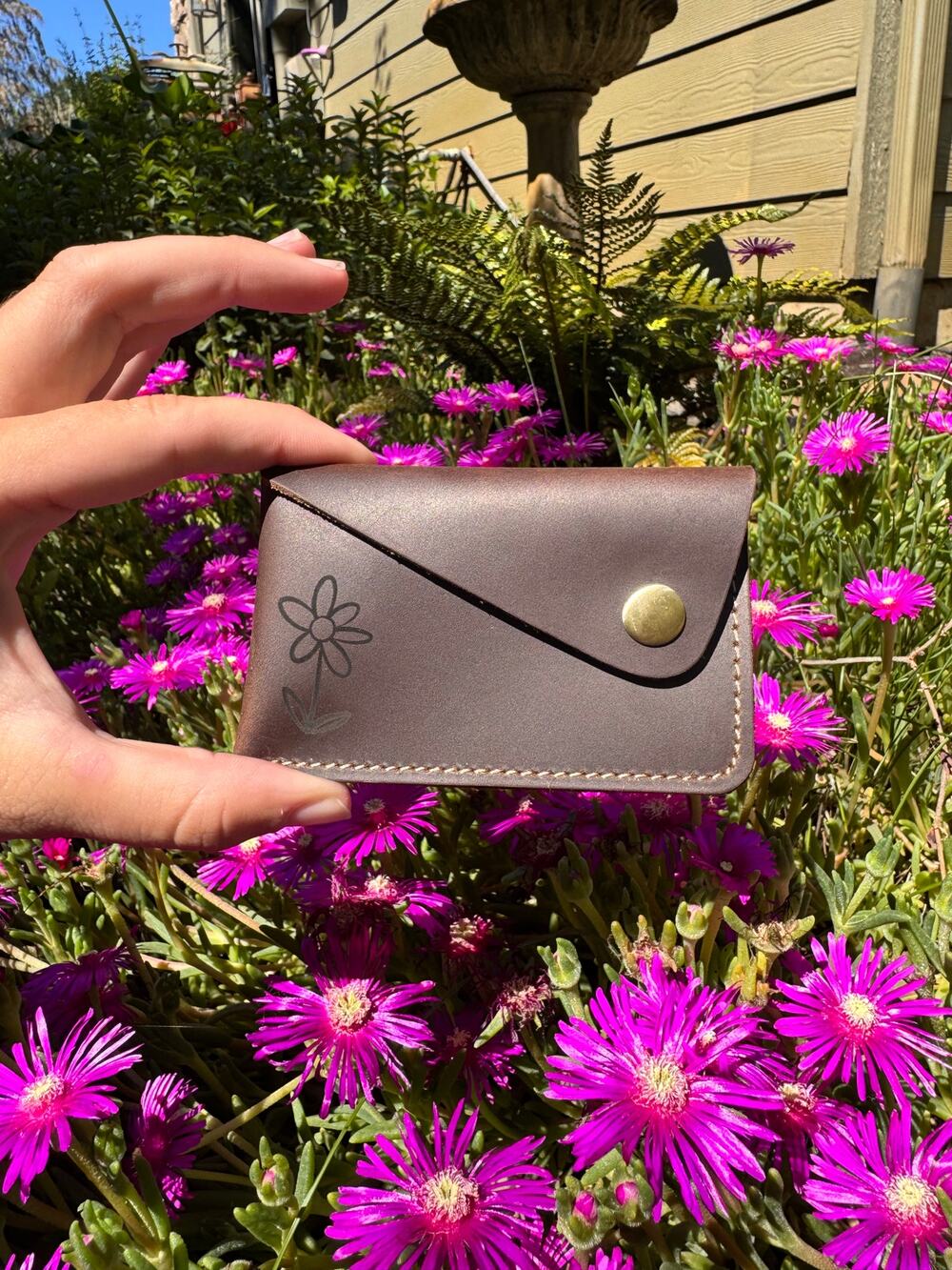 Genuine Leather Wallet DARK BROWN Side Snap Credit Card Holder Brown Wallet